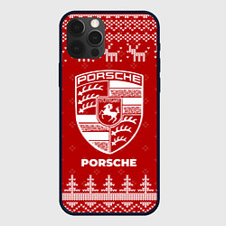 Чехол для iPhone 12 Pro Новогодний Porsche с оленями, цвет: 3D-черный