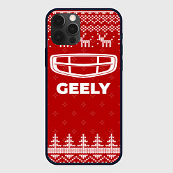 Чехол для iPhone 12 Pro Новогодний Geely с оленями, цвет: 3D-черный