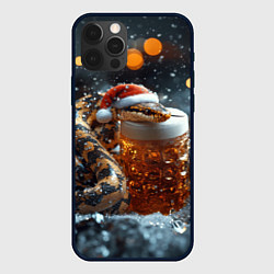 Чехол для iPhone 12 Pro Новогодняя змея и кружка пива, цвет: 3D-черный