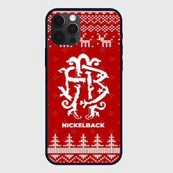 Чехол для iPhone 12 Pro Новогодний Nickelback с оленями, цвет: 3D-черный
