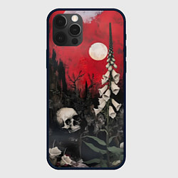 Чехол для iPhone 12 Pro Череп с цветами на фоне замка - нейросеть, цвет: 3D-черный