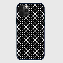 Чехол для iPhone 12 Pro Чёрно-белый паттерн полосы-ромбы, цвет: 3D-черный