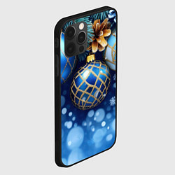 Чехол для iPhone 12 Pro Синие новогодние шары, цвет: 3D-черный — фото 2