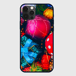 Чехол для iPhone 12 Pro Новогодние ёлочные игрушки, цвет: 3D-черный