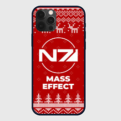 Чехол для iPhone 12 Pro Новогодний Mass Effect с оленями, цвет: 3D-черный