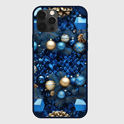 Чехол для iPhone 12 Pro Новогодние шары на синем фоне, цвет: 3D-черный