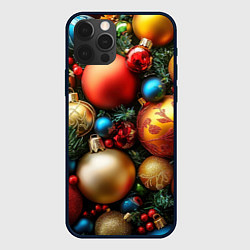 Чехол для iPhone 12 Pro Разноцветные новогодние шары, цвет: 3D-черный