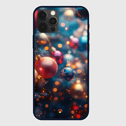 Чехол для iPhone 12 Pro Красные и синие шары на фоне елки, цвет: 3D-черный