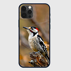 Чехол для iPhone 12 Pro Дятел в лесу, цвет: 3D-черный