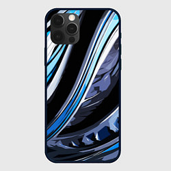 Чехол для iPhone 12 Pro Волнистая чёрно-синяя абстракция, цвет: 3D-черный