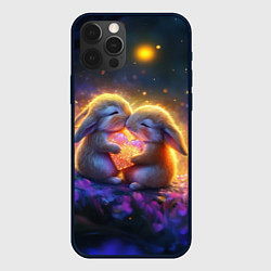 Чехол для iPhone 12 Pro Влюбленные зайчики, цвет: 3D-черный