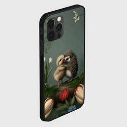 Чехол для iPhone 12 Pro Ежик и цыпленок обнимаются, цвет: 3D-черный — фото 2