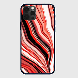 Чехол для iPhone 12 Pro Волнистые вертикальные чёрно-красные полосы, цвет: 3D-черный