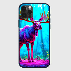 Чехол для iPhone 12 Pro Лось в сереневом свете, цвет: 3D-черный
