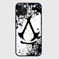 Чехол для iPhone 12 Pro Assassins creed shadows - черно-белые брызги, цвет: 3D-черный