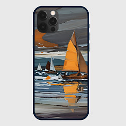 Чехол для iPhone 12 Pro Живопись с парусниками, цвет: 3D-черный