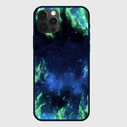 Чехол для iPhone 12 Pro Зеленые языки пламени, цвет: 3D-черный