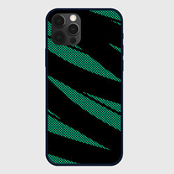 Чехол для iPhone 12 Pro Чёрный с бирюзовым текстура точки и полосы, цвет: 3D-черный