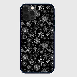 Чехол для iPhone 12 Pro Белые снежинки на черном, цвет: 3D-черный