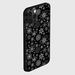 Чехол для iPhone 12 Pro Белые снежинки на черном, цвет: 3D-черный — фото 2