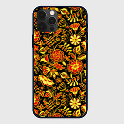 Чехол для iPhone 12 Pro Цветочный золотой узор, цвет: 3D-черный