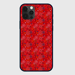 Чехол для iPhone 12 Pro Алый красный деревенский абстрактный узор, цвет: 3D-черный