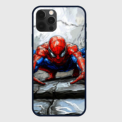 Чехол для iPhone 12 Pro Человек-паук палзет на стене, цвет: 3D-черный