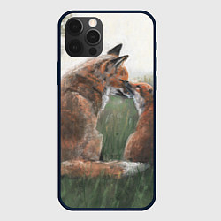 Чехол для iPhone 12 Pro Лиса с лисёнком, цвет: 3D-черный