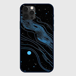 Чехол для iPhone 12 Pro Синие тонкие линии, цвет: 3D-черный