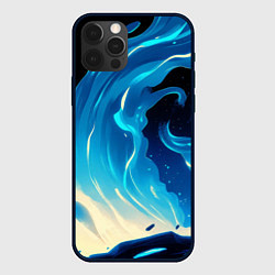Чехол для iPhone 12 Pro Бело-синее пламя из абстрактных красок, цвет: 3D-черный