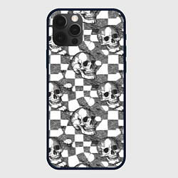 Чехол для iPhone 12 Pro Черепа и клетчатый фон с дырами, цвет: 3D-черный