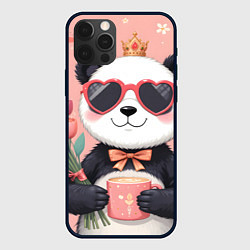 Чехол для iPhone 12 Pro Панда с поздравлениями и с цветами, цвет: 3D-черный