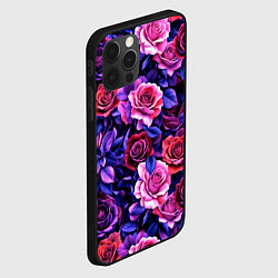 Чехол для iPhone 12 Pro Разноцветные цветы - синие розы паттерн, цвет: 3D-черный — фото 2