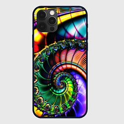 Чехол для iPhone 12 Pro Фрактальный узор неоновый, цвет: 3D-черный