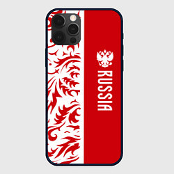 Чехол для iPhone 12 Pro Россия - красная хохлома, цвет: 3D-черный
