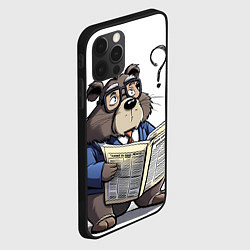 Чехол для iPhone 12 Pro Бобр - интеллигент с газетой, цвет: 3D-черный — фото 2