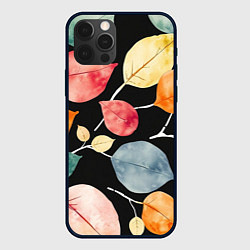 Чехол для iPhone 12 Pro Разноцветные акварельные листья на чёрном, AI, цвет: 3D-черный