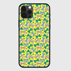 Чехол для iPhone 12 Pro Розовые, бирюзовые и синие банты на желтом, цвет: 3D-черный