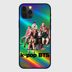 Чехол для iPhone 12 Pro BTS радужный блестящий фон, цвет: 3D-черный