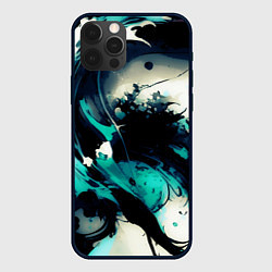 Чехол для iPhone 12 Pro Чёрный с бирюзовым абстракция тёмные краски, цвет: 3D-черный