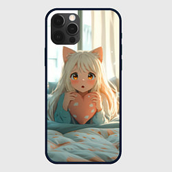 Чехол для iPhone 12 Pro Аниме девушка в кровати с сердцем, цвет: 3D-черный
