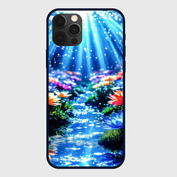 Чехол для iPhone 12 Pro Цветы на глубине освещённые лучами, цвет: 3D-черный