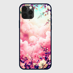 Чехол для iPhone 12 Pro Фантастический цветочный розовый с облаками, цвет: 3D-черный