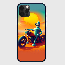 Чехол для iPhone 12 Pro Робот Бендер на мотоцикле в пустыне, цвет: 3D-черный