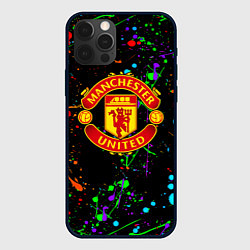 Чехол для iPhone 12 Pro Манчестер Юнайтед неоновые краски, цвет: 3D-черный