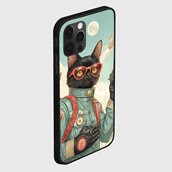 Чехол для iPhone 12 Pro Кот стреляет из пистолета - фэнтези, цвет: 3D-черный — фото 2