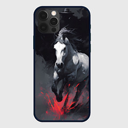 Чехол для iPhone 12 Pro Белая лошадь на фоне мазков краски, цвет: 3D-черный