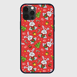 Чехол для iPhone 12 Pro Новогодний паттерн с зайчиком, цвет: 3D-черный
