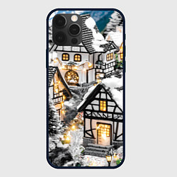 Чехол для iPhone 12 Pro Объемные новогодние дома, цвет: 3D-черный