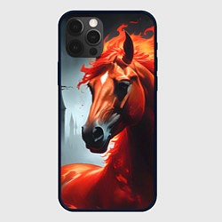 Чехол для iPhone 12 Pro Огненная лошадь на сером, цвет: 3D-черный